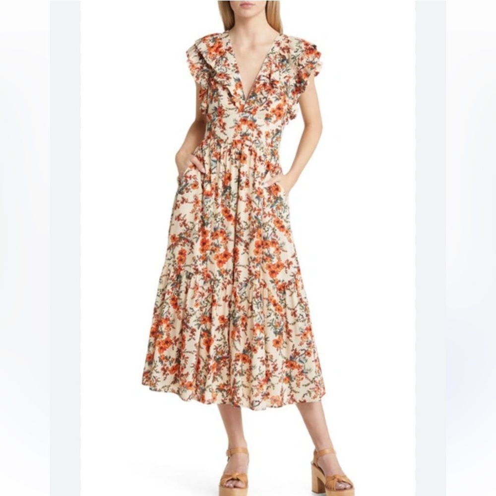 Chelsea28 Floral Ruffle Sleeve Organic Cotton Blend Dress Size 1/ US Medium